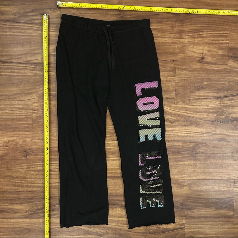 Sequined shimmer lounge pants Inspired Hearts Black Sweatpants with Love Print